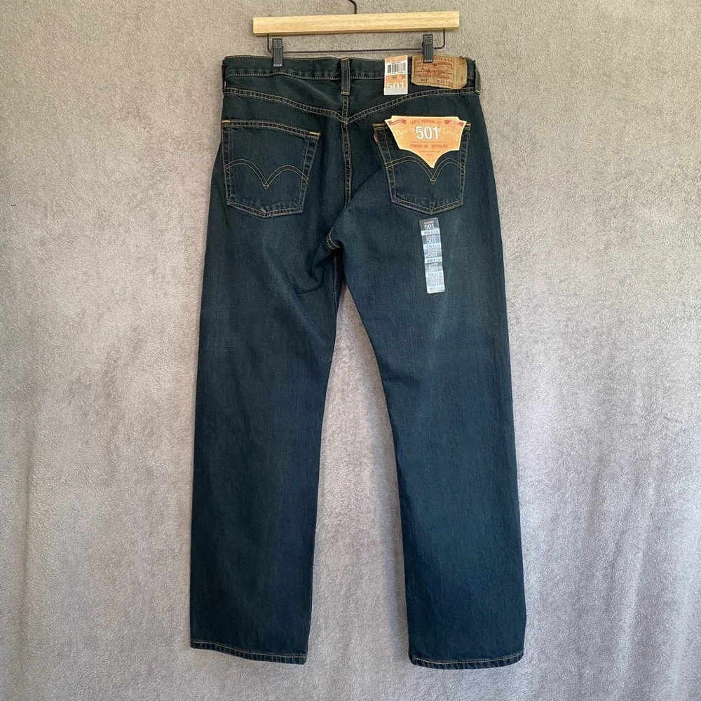 Levis Mens 501 Jeans 36x30 Dark Blue Denim Button Fly Straight Leg 100% Cotton